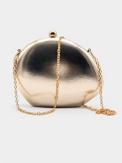 Shiny Gold Evening Clutch Bag with Double Chain