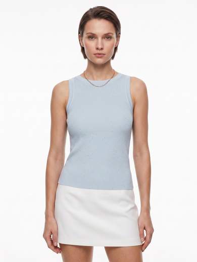 Glittery Tank Top with Boat Neck and Stretch Fabric