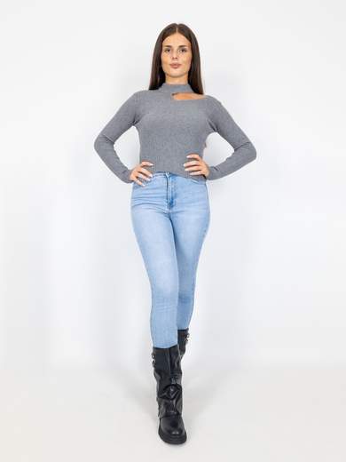 Maglia Pullover Donna Lupetto A Coste Aderente Invernale