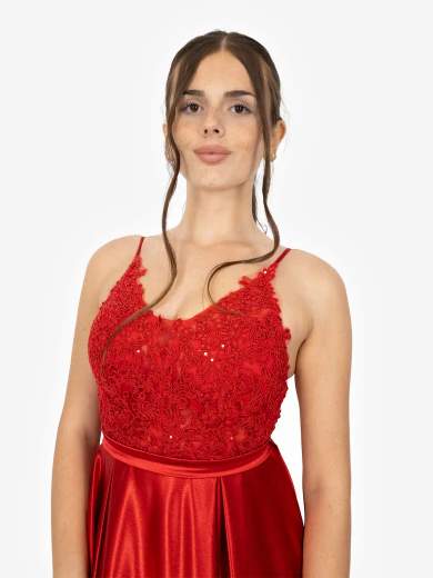STRABELLO CERIMONIA Abito Lungo da Cerimonia con Corpetto in Pizzo e Gonna in Raso A29799-4157-GLORIA