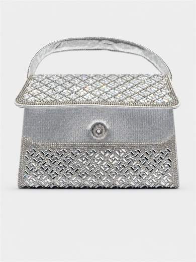 Pochette argento con strass e doppia portabilità