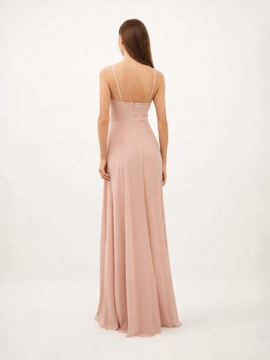 STRABELLO CERIMONIA Abito Lungo da Damigella in Chiffon con Scollo a V e Spacco 5027HC
