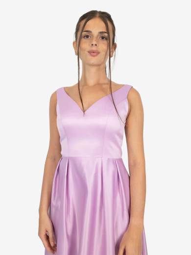 Abito lungo da cerimonia in raso con tasche e stola