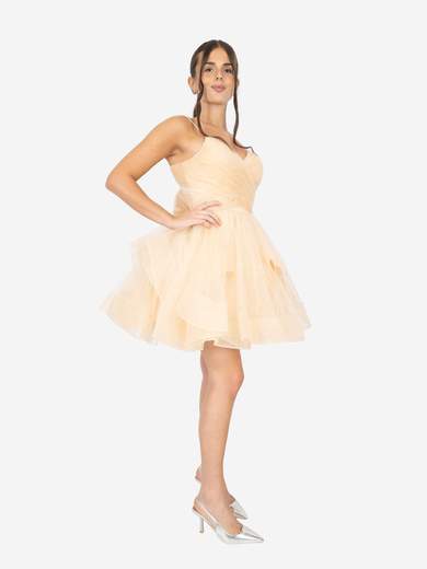 Abito corto 18 anni in tulle glitterato con fiocco staccato