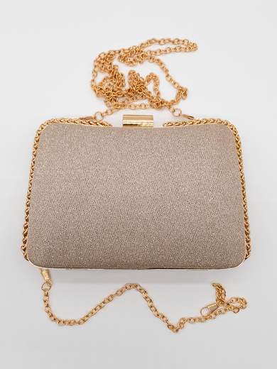 Pochette Rigida Oro Glitterata da Cerimonia con Doppia Catenella