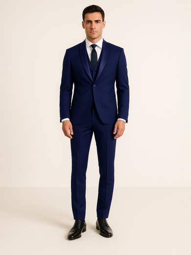 MARCEL MOREL Abito uomo Drop 8 Slim Fit da cerimonia con gilet e revers sciallato in raso – Made in Italy AB0480-GIL-DROP-8