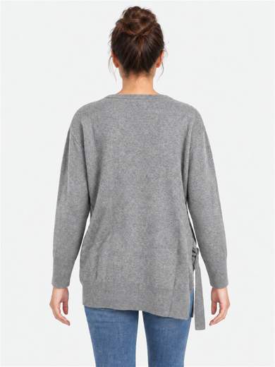 Wool Blend Sweater with Side Knot and Asymmetric Line
