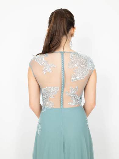 Sologioie Abito Lungo Cerimonia con Ricami e Stola in Tulle SSD180TU4002