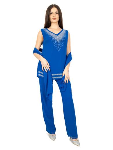 Completo Pantalone Elegante Donna Cerimonia Taglie Forti 3 pezzi