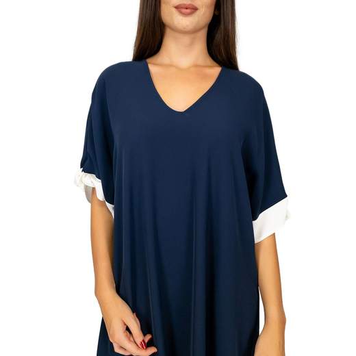 Vestito Elegante Curvy Abito a Tunica con Scollo a V e Maniche Corte