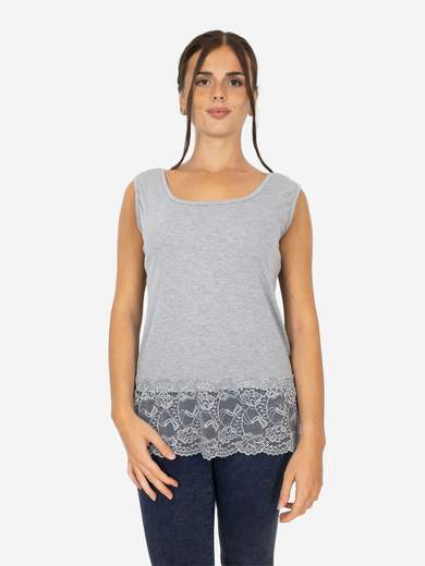 STRABELLO Canotta Donna Spalla Larga con Bordo in Pizzo Oversize CAN-06