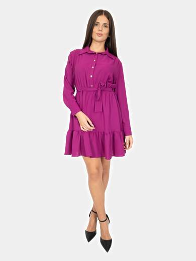 Bucle Vestito Corto A Camicia Fondo Con Balze Donna Manica Lunga