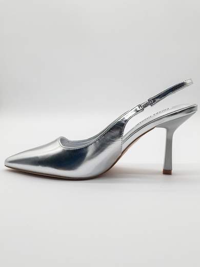Slingback Argento Lucido Donna con Tacco a Clessidra 9 cm