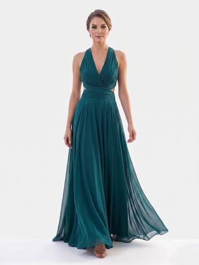 STRABELLO CERIMONIA Abito Lungo da Cerimonia in Chiffon con Collo all'Americana e Schiena Scoperta 7007-6F