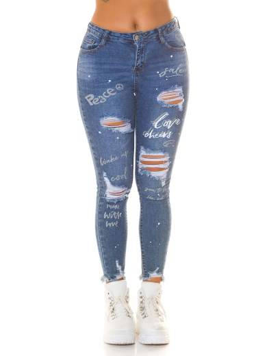Jeans Skinny Samira con Scritte e Strappi Effetto Used