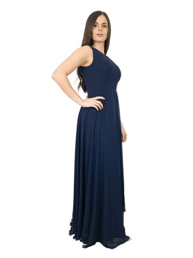 Long formal dress with detachable cape and removable brooch