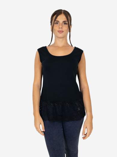 STRABELLO Canotta Donna Spalla Larga con Bordo in Pizzo Oversize CAN-06