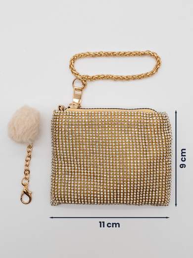 Mini Pochette Oro con Strass Porta Monete e Documenti V6064-oro