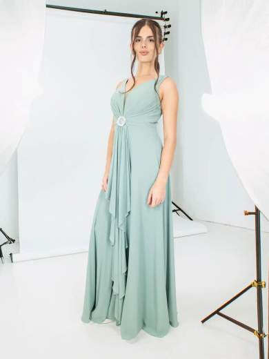 SOLOGIOIE Abito Lungo Cerimonia Elegante con Stola e Gioiello SSE560TU5655