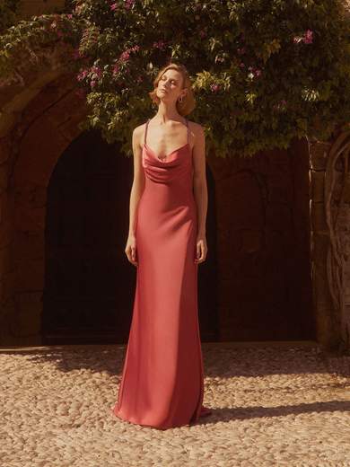 ALLURE Abito Lungo in Raso da Cerimonia con Scollo a Cappuccio e Stola Coordinata A4850-B