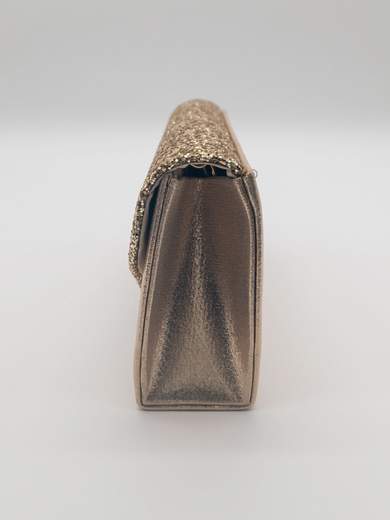 Gold Satin Evening Clutch with Glitter Flap