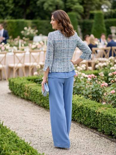 Peg Moda Completo Cerimonia Tre Pezzi con Giacca Bouclé e Pantalone Chiffon 472-TWEED-74-50-OLIMPO