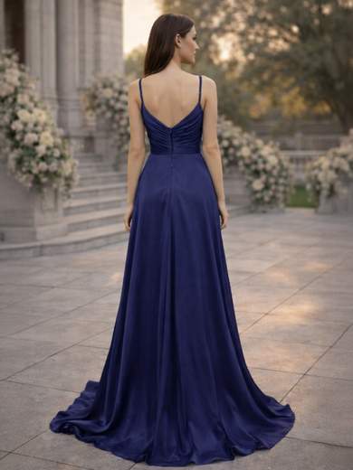 STRABELLO CERIMONIA Abito Lungo da Cerimonia in Raso con Spacco a Portafoglio e Corpetto Plissettato 2140K