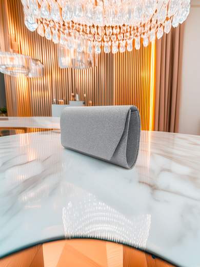 JESSICA Pochette Elegante da Cerimonia Argento Glitterata con Catenella Removibile A-2474-ARGENTO
