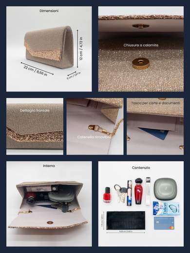 Bronze Lurex Evening Clutch with Glitter Flap
