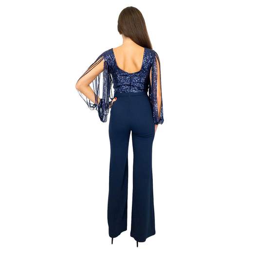 Tuta Elegante Donna Jumpsuit Cerimonia con Paillettes e Stola