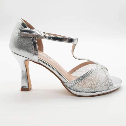 CHIARA FOSCARI Sandalo da Cerimonia Argento con Lurex e Tacco a Clessidra 8 cm A37-384-ARGENTO