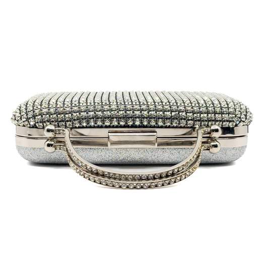 Pochette Cerimonia Argento Glitter e Strass
