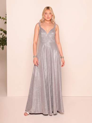 Bianca Brandi Curvy Abito Lungo Argento Glitterato Curvy con Stola 29695m