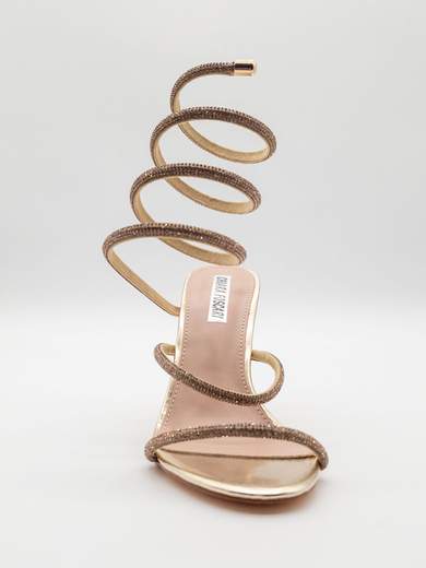 Gold jewel sandal with spiral and 10.5 cm hourglass heel