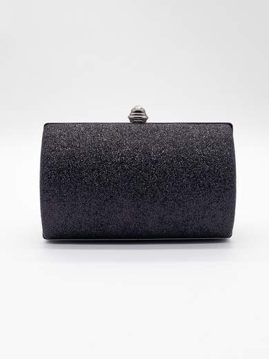 Rigid Black Glitter Clutch with Removable Chain