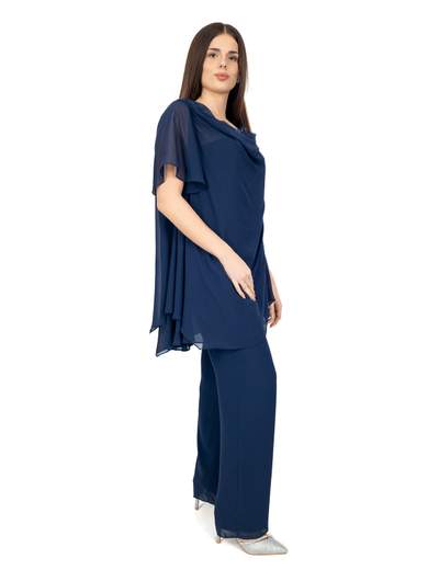 Completo Pantalone Elegante Donna Cerimonia Taglie Forti in Chiffon