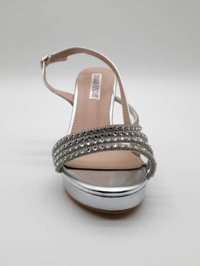 Silver Jeweled Ceremony Sandals with Hourglass Heel