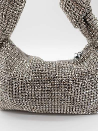 Silver Rhinestone Evening Bag with Removable Chain