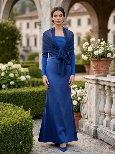 Abito a Sirena in Mikado con Fiore e Guanti ssu850