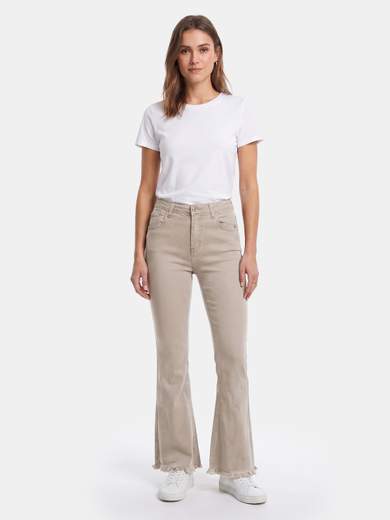 Women's Stretch Crop Flare Jeans with Asymmetric Hem 3D-6826