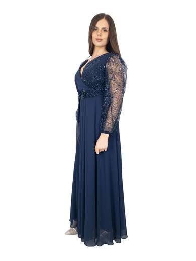 Long Ceremony Dress with Cross-Over V-Neckline