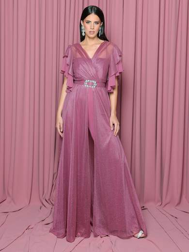 Bianca Brandi Curvy Tuta elegante da cerimonia curvy con glitter e finta gonna in chiffon 29448M