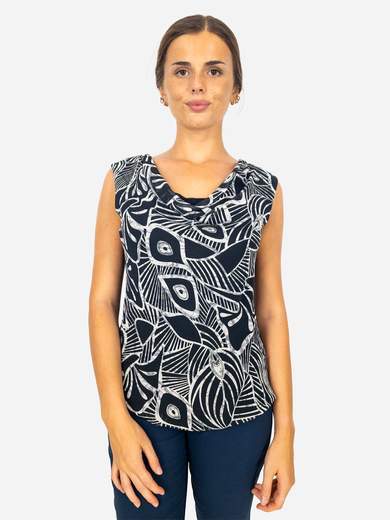 Bucle Top smanicato donna in viscosa con scollatura a sbuffo e georgette frontale T6056T39F80