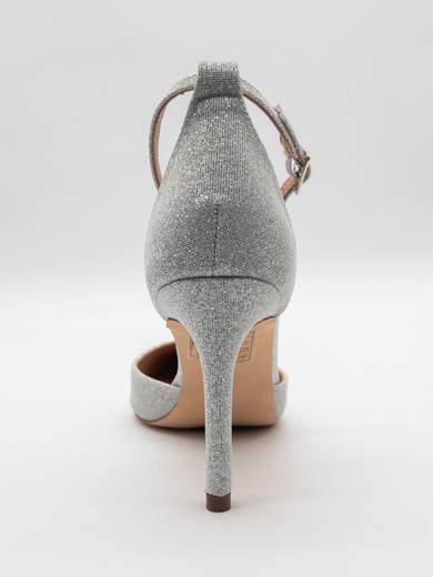 Décolleté argento glitterate con tacco sottile e cinturino