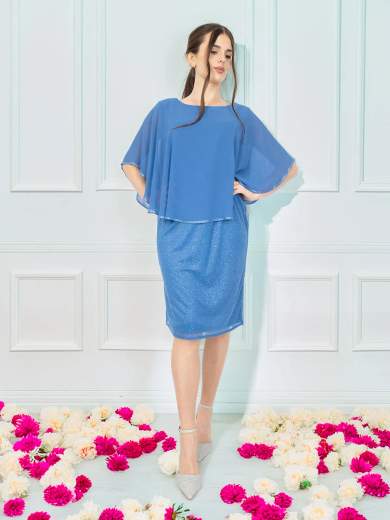 Sologioie Curvy Abito da cerimonia corto curvy con mantella in chiffon YSE990TU4376