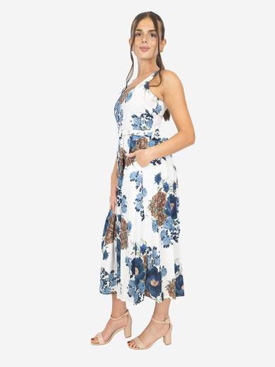 Flared Floral Dress with Belt Made in Italy
