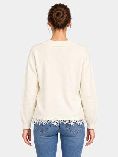 Maglione Scollo a V in Misto Lana con Frange