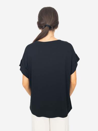 Stretch viscose top with short cuffed sleeves