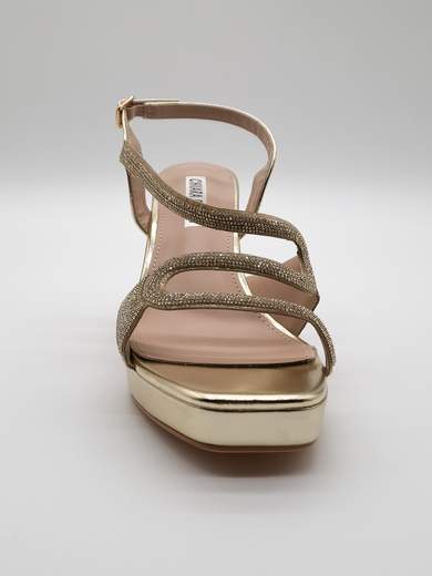 Gold Jewel Ceremony Sandals with Chunky Heel and Rhinestones