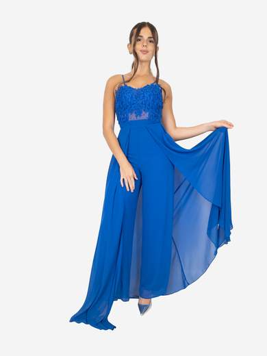 Tuta elegante per cerimonia slim corpetto pizzo macramé